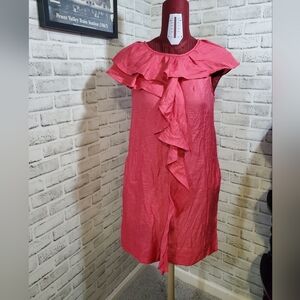 BCBG Maxazria Womens Dress Size 6 Pink Solid Shift Short Cap Sleeve Rayon Casual